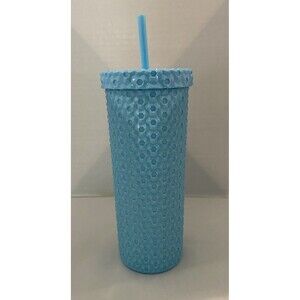 26oz Blue Plastic Studded Tumbler  with Straw